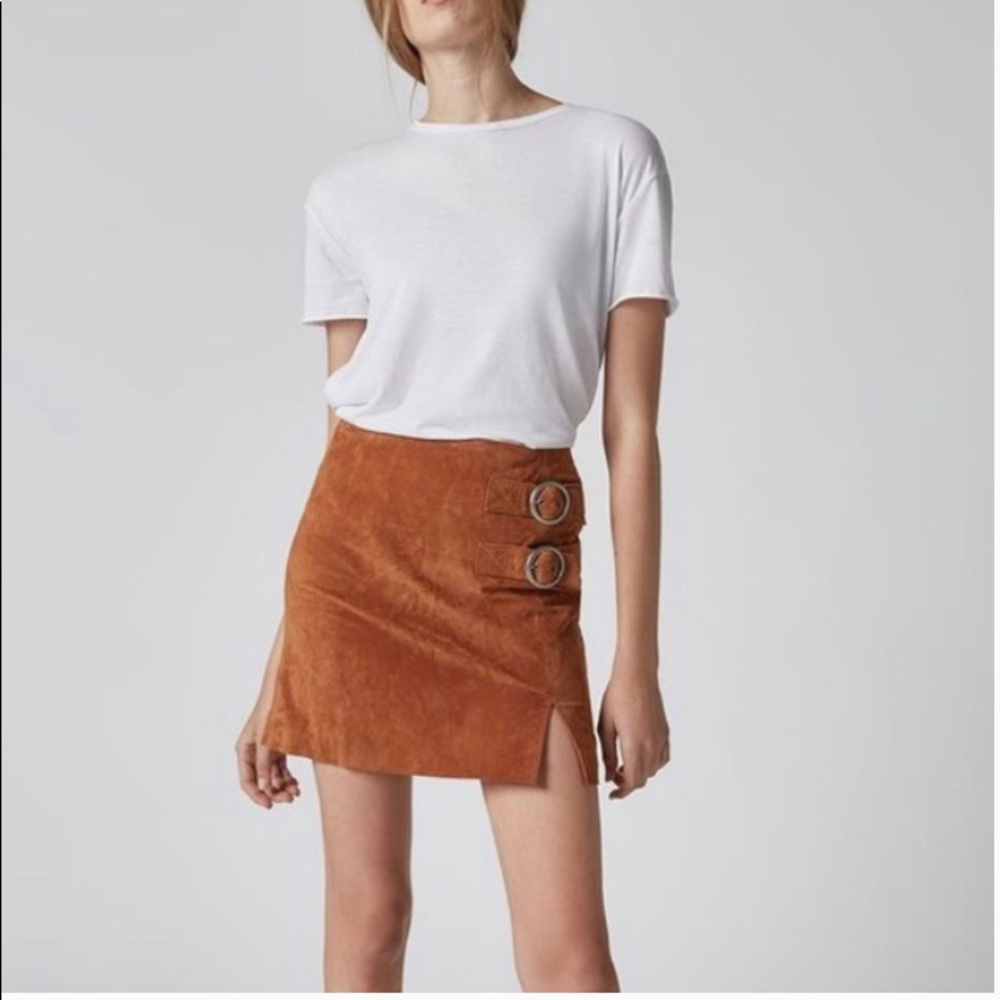 BLANKNYC double buckle suede mini skirt